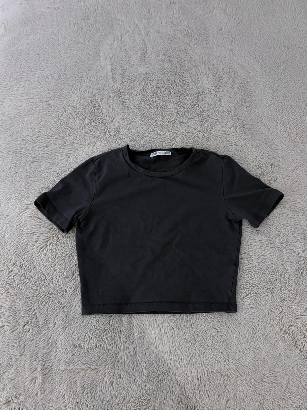 Zara Dark Grey Cropped Crew Tee